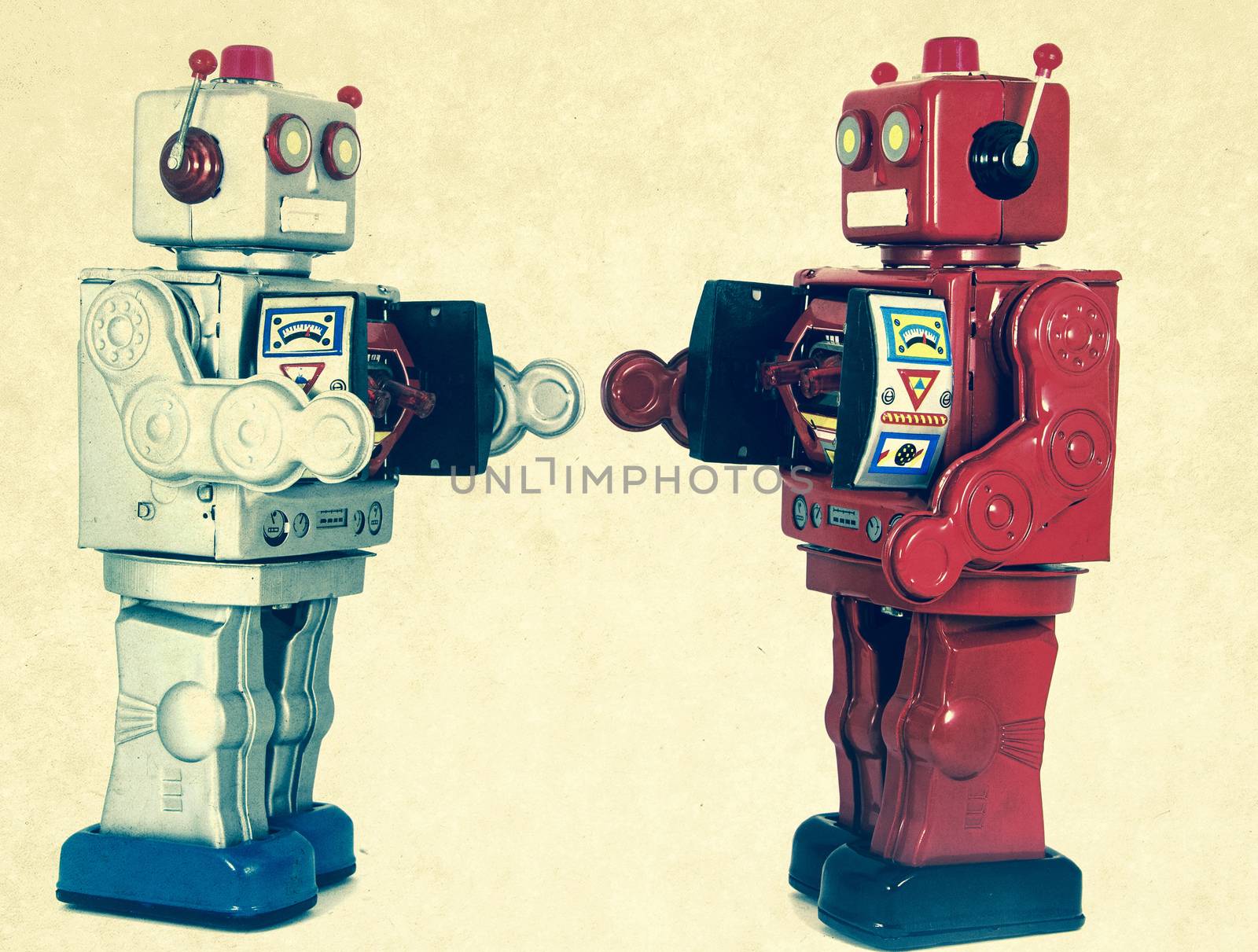 two robots looking at each other