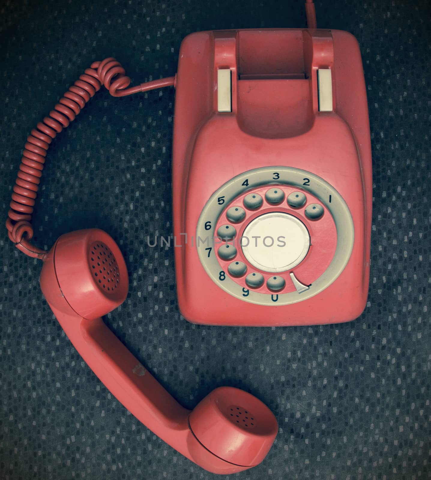 red retro phone from above