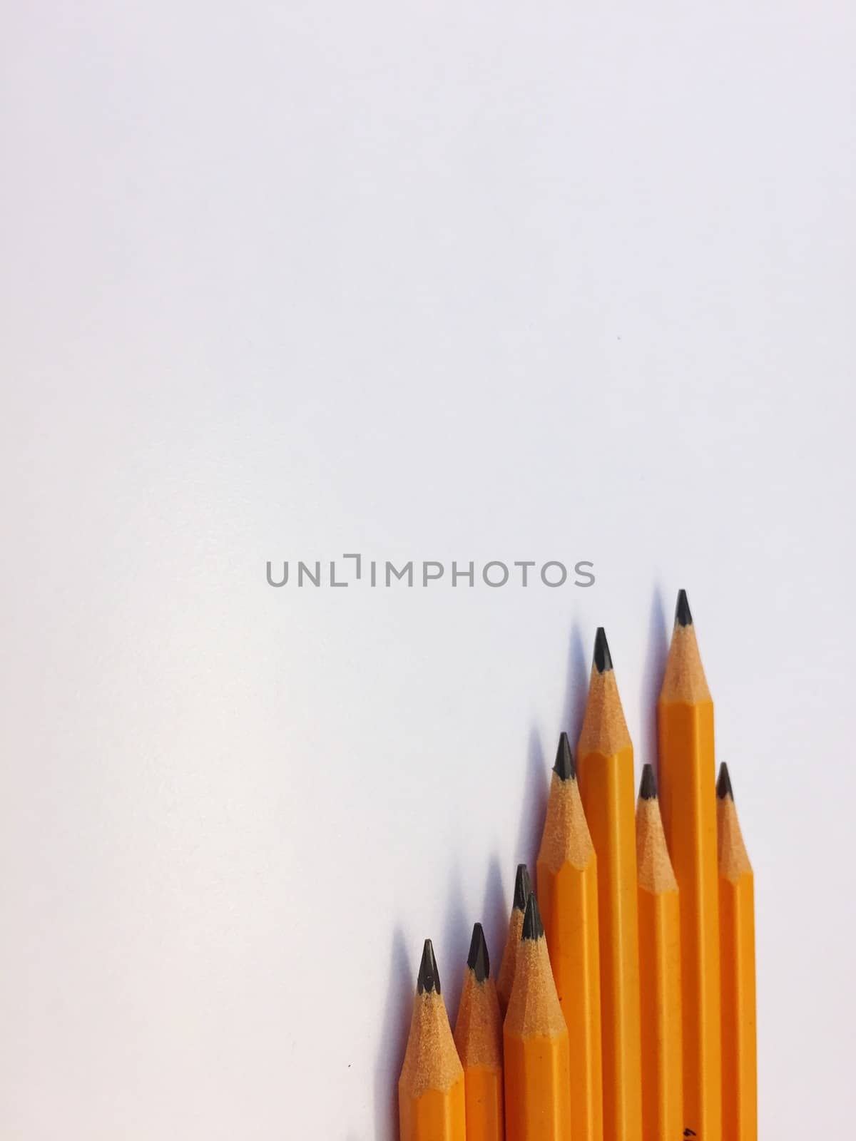 Group of yellow pencils on a white plane