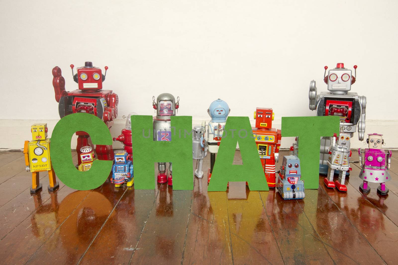 the word Chat with vintage robot toys 