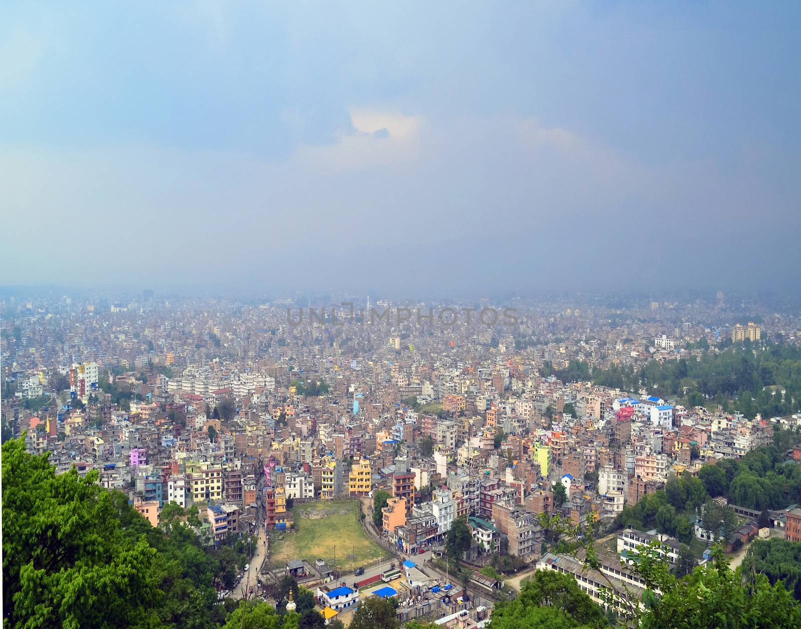 looking down on the city of Kathmandu Nepal