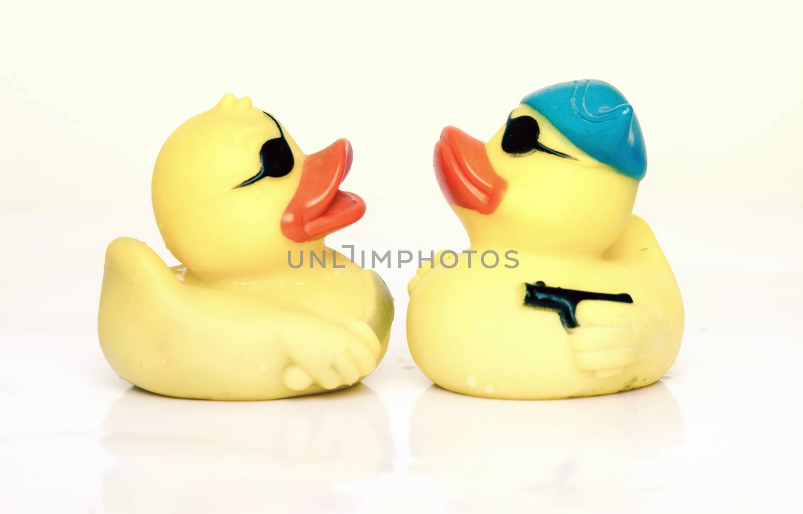 a group of toy rubber ducks