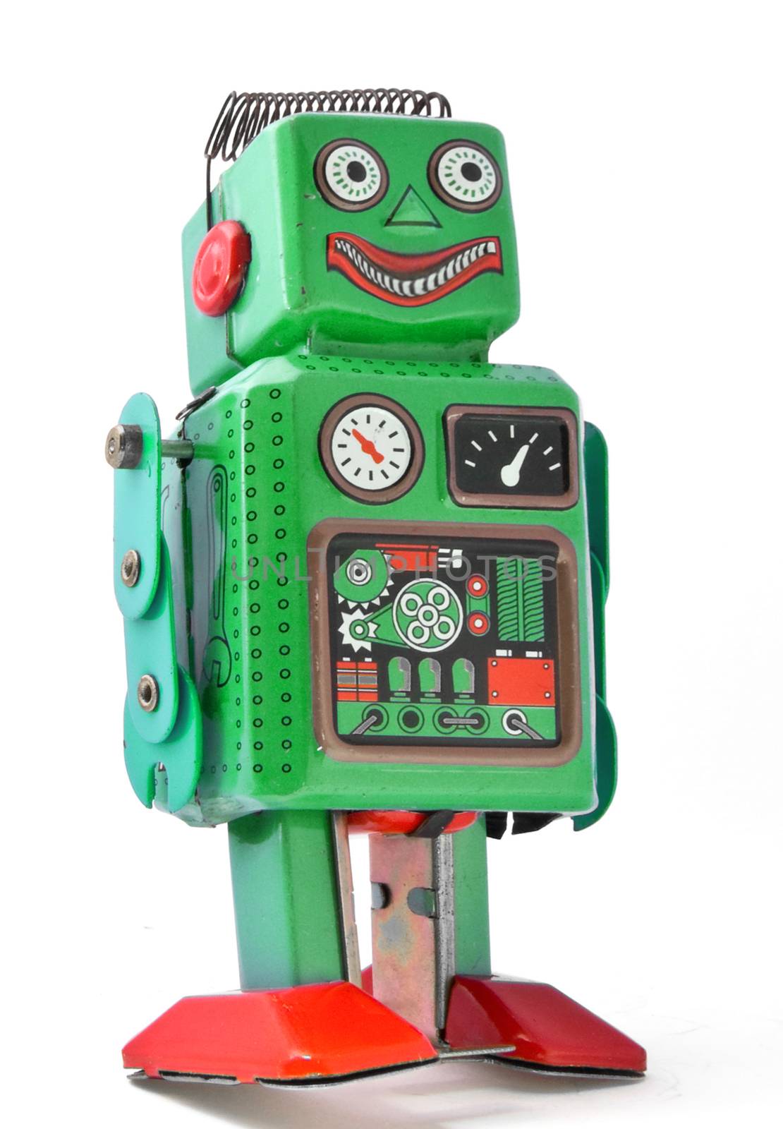 happy green retro robot isolated 