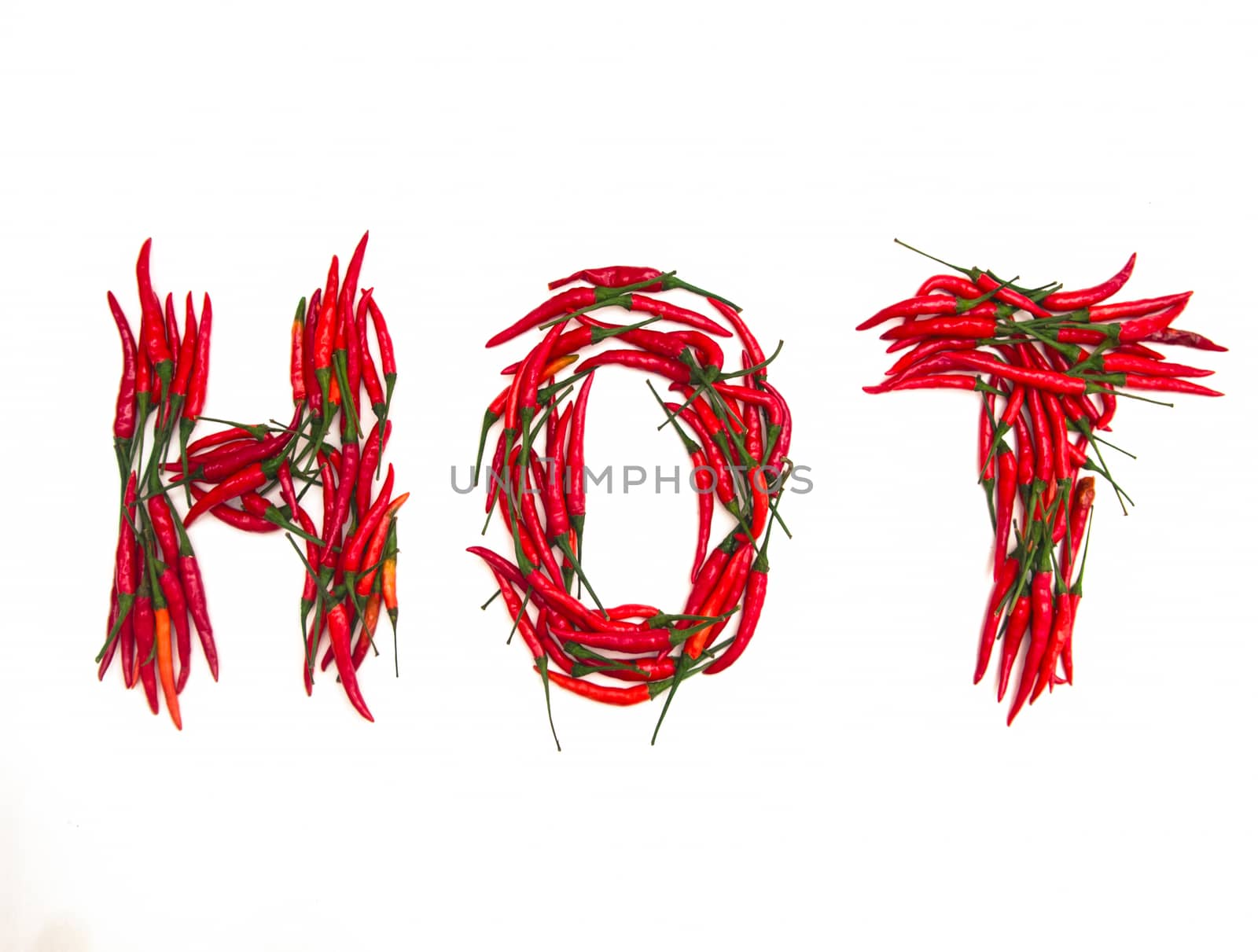 the word hot with chilli,s