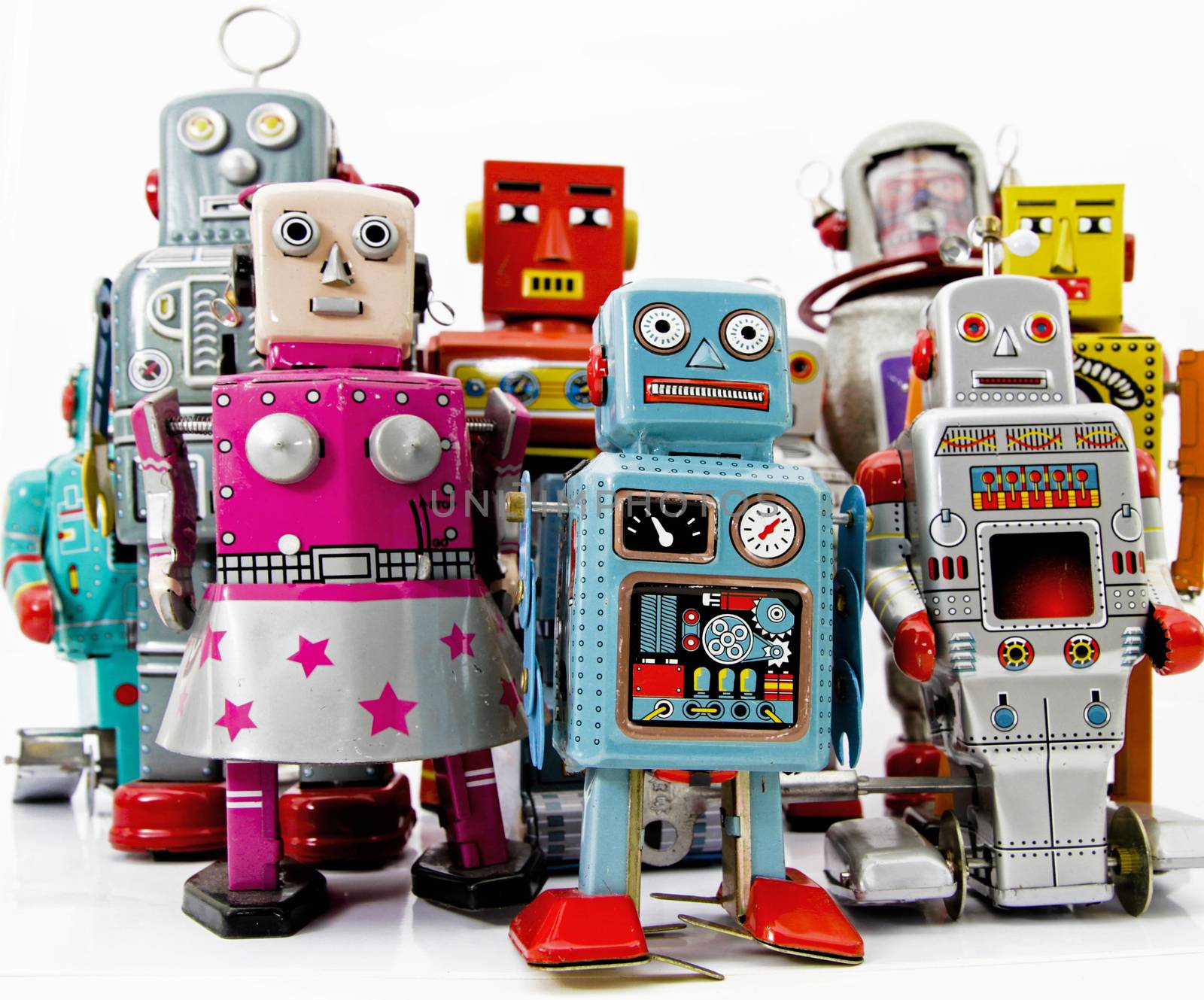 retro robot toy group