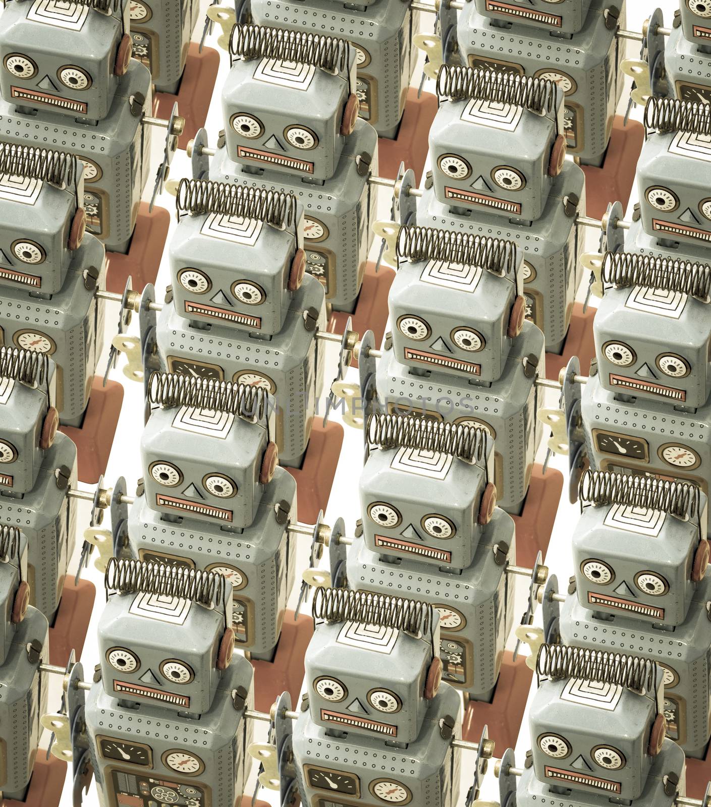 a large group of retro robots 