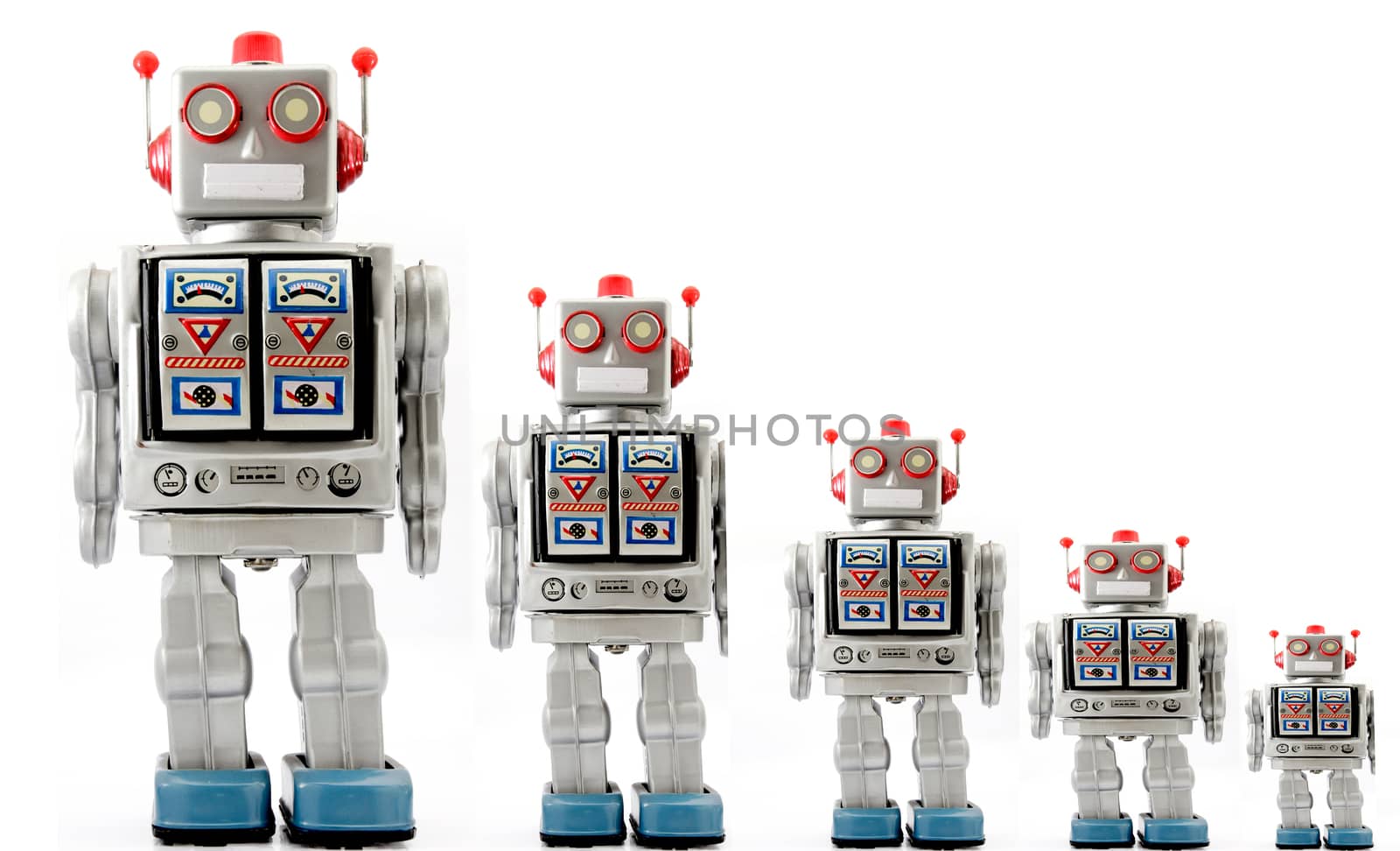 a line of retro robots 