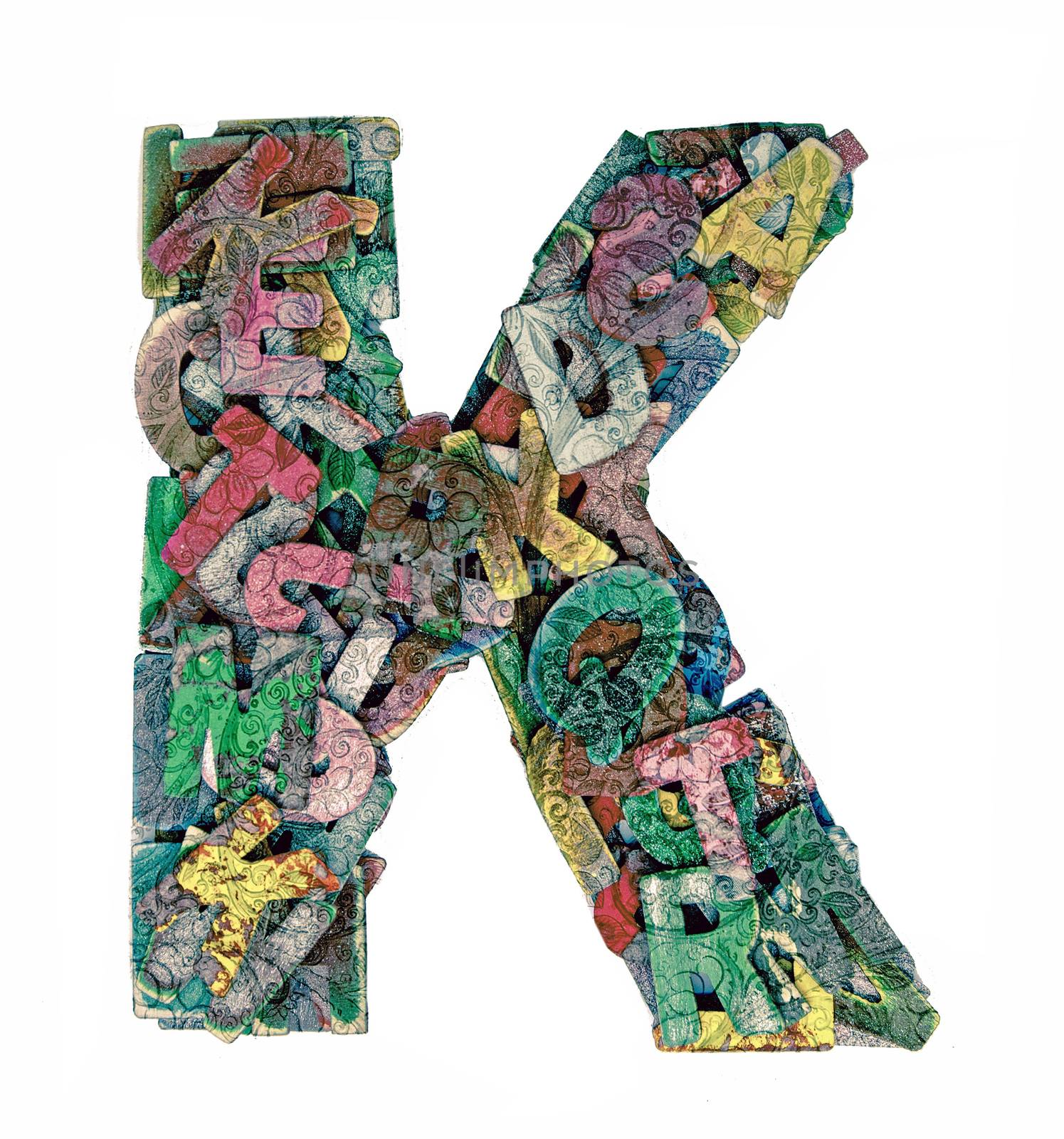 lots of small wooden letters to make up the letter K