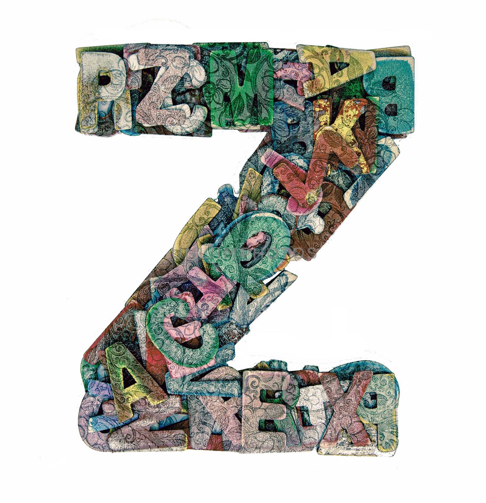 lots of small wooden letters to make up the letter ,Z
