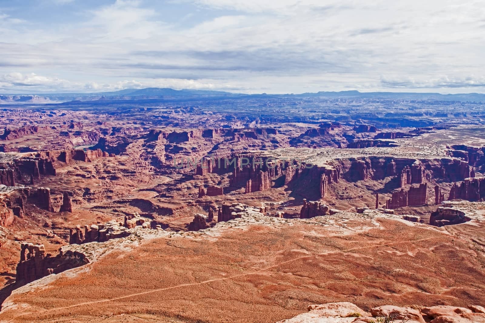 View over the White Rim Valley from the Island In The Sky, Canyonlands, Utah, United States of America.