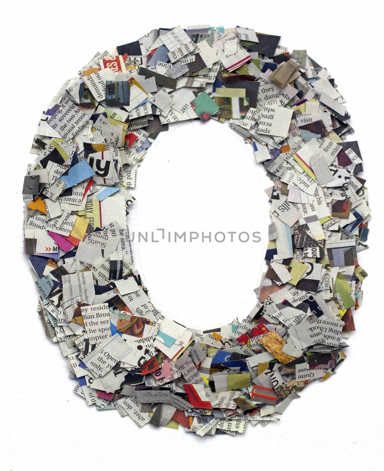 Letters made from newspaper capitel O isolated on white 