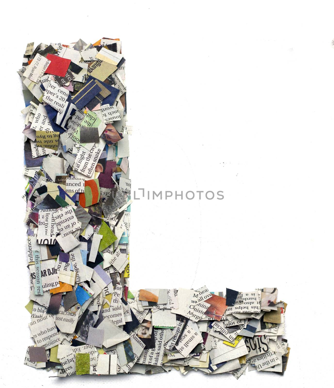 Letters made from newspaper capitel L isolated on white 