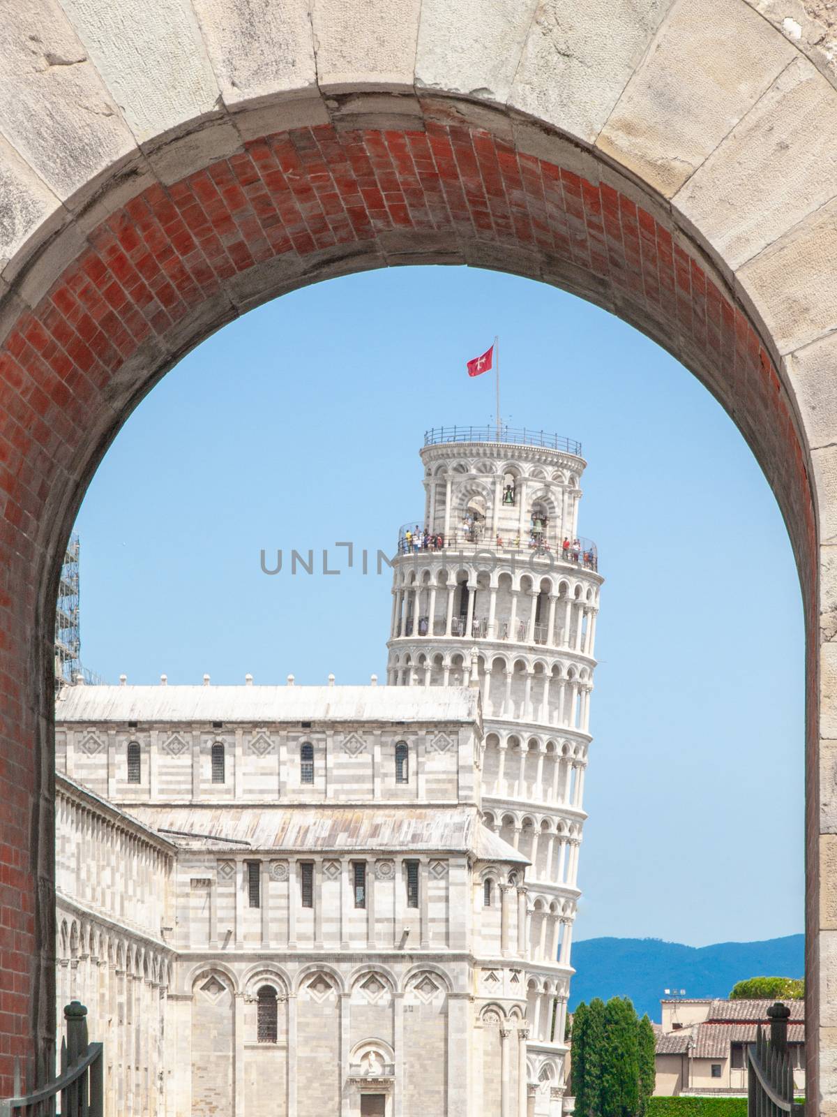 Leaning Tower in Pisa, Torre pendente di Pisa. View through arch of New Gate, Porta Nuova. Tuscany, Italy, UNESCO World Heritage Site by pyty
