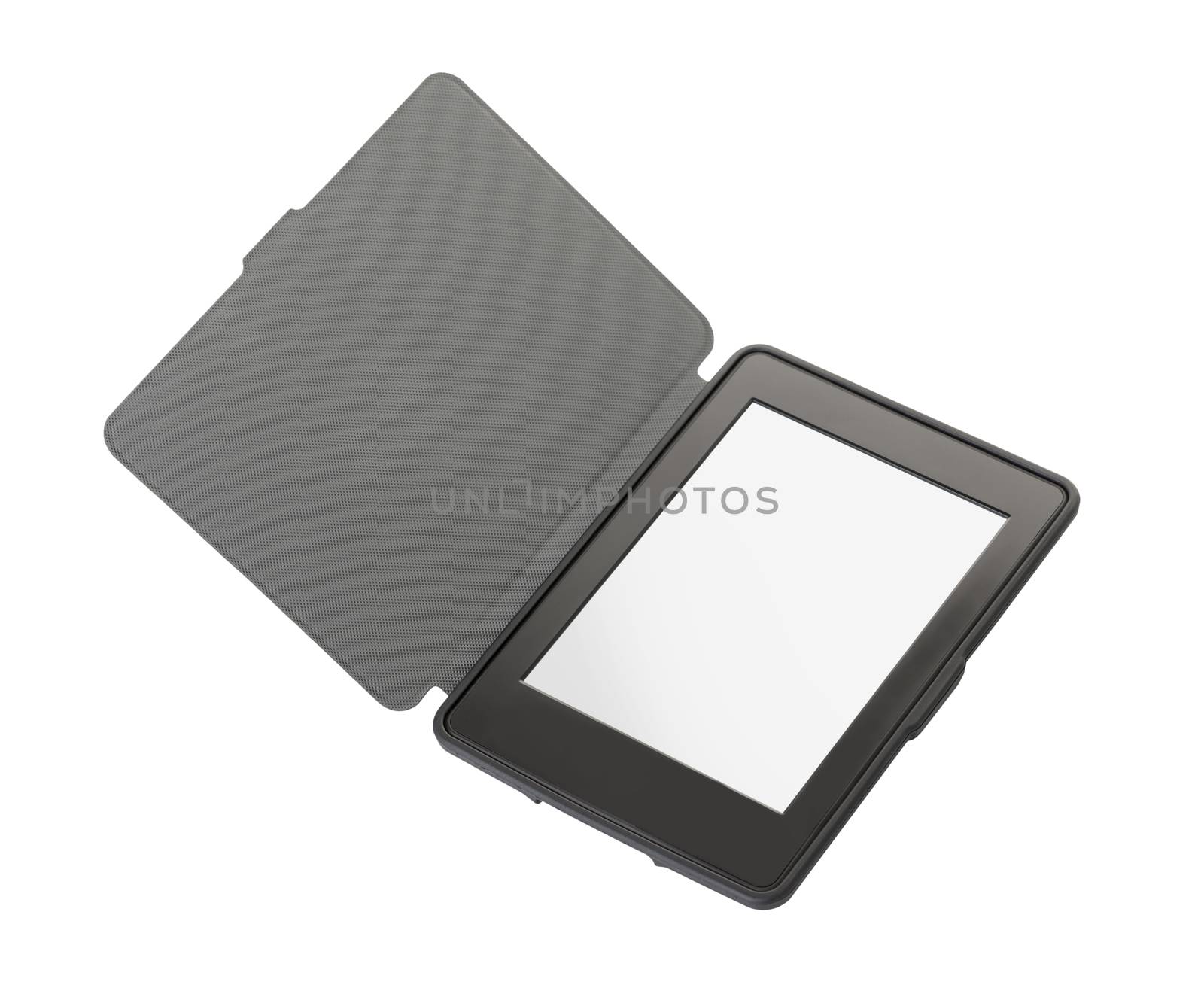 e-book in gray cover on white isolated background