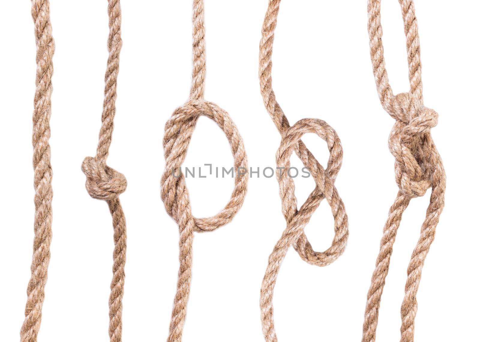 old rope closeup on white isolated background