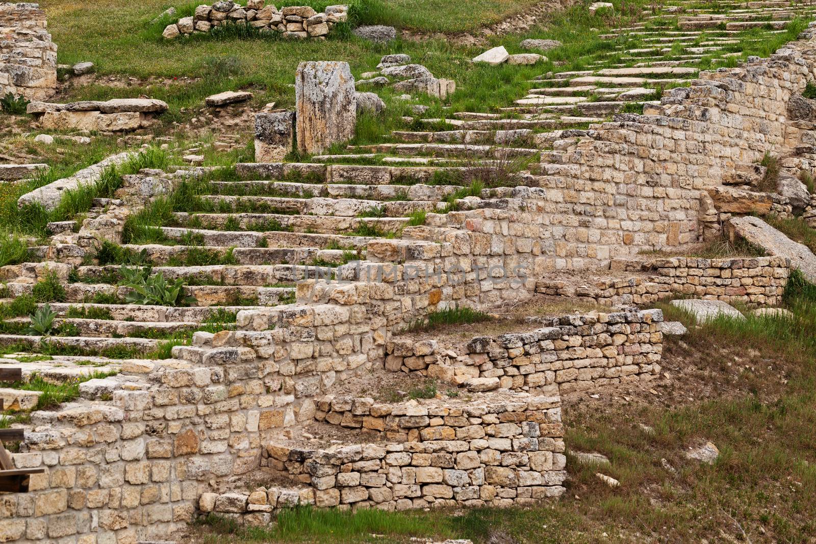 Old stairs in ancient city, Hierapolis near Pamukkale, Turkey by igor_stramyk