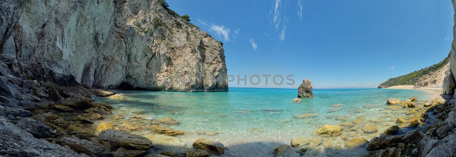 Panorama on Milos beach on Lefkada island by mady70