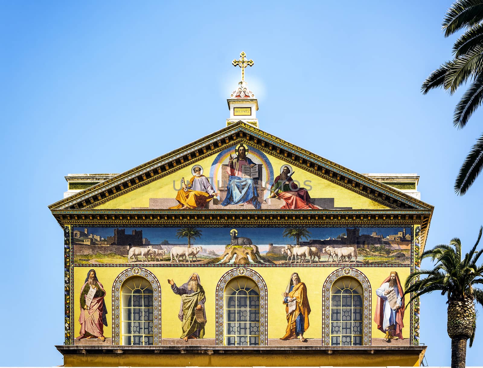 detail of the golden mosaic placed in the Tympanum of the Basilica of Saint Paul outside the walls in Rome