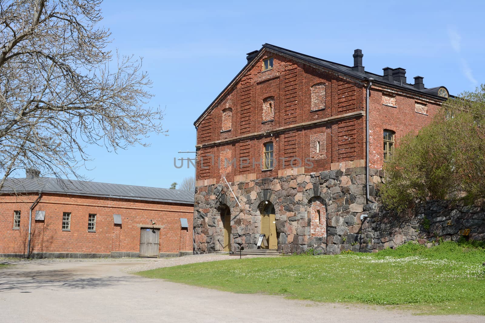 Historic ballast room built from stone and red brick on Suomenlinna island, Finland