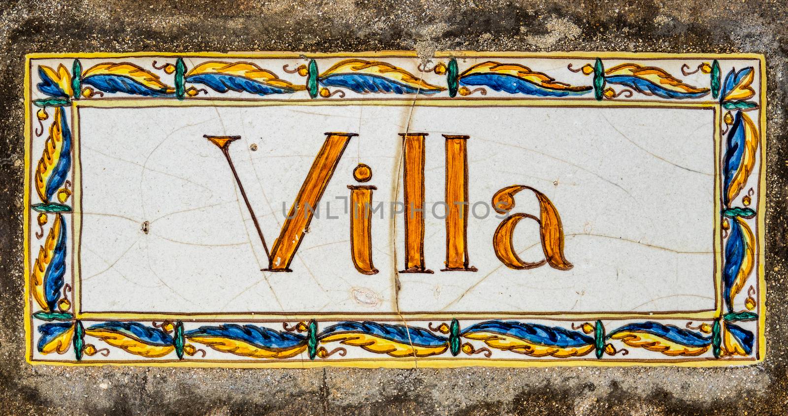 Rustic Ornate Painted Sign For A Spanish Or Italian Villa