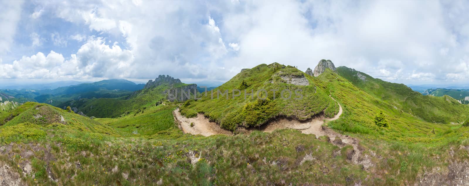 360 degree panoramic view of Mount Ciucas on summer, part of the Carpathian Range from Romania