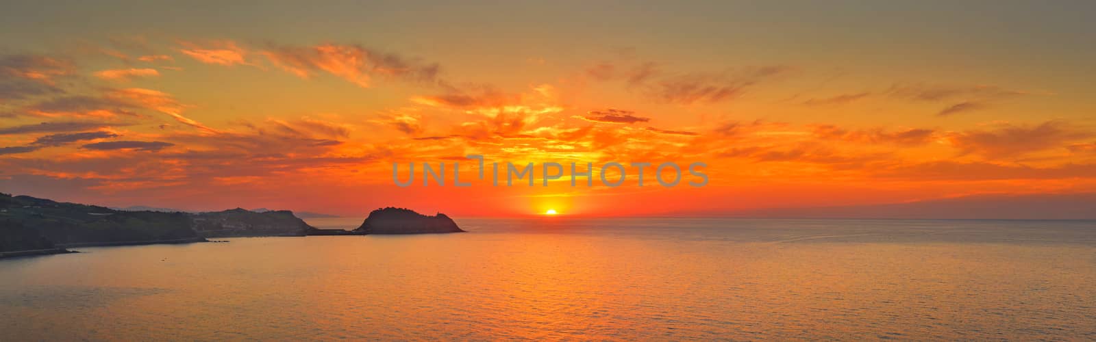 Ocean sunset panorama, Zarautz, Spain