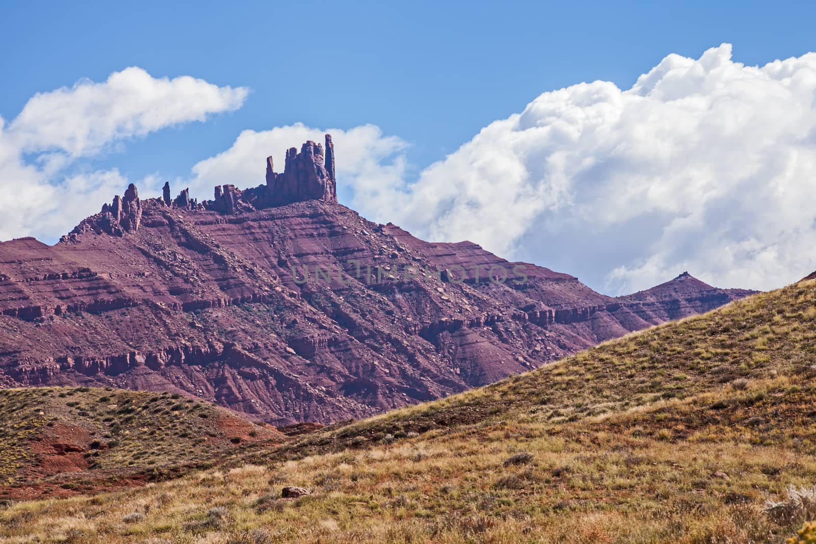 The Fisher Towers seen from Route 128 near Moab, Utah