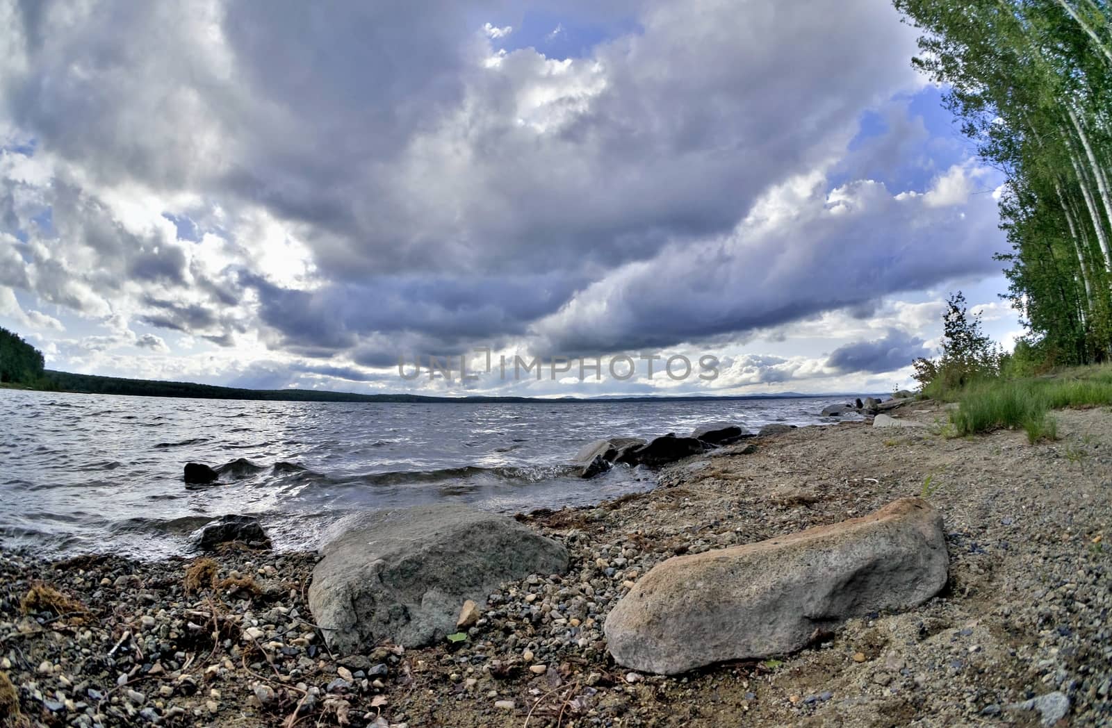 rocky shore of the lake, the southern Urals, lake Uvildy