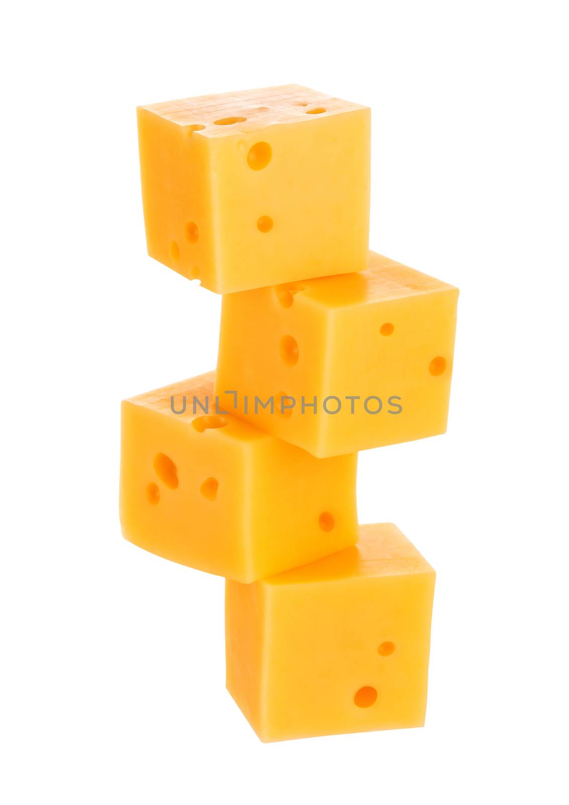 Cubes of cheese isolated on white background. With clipping path. by xamtiw