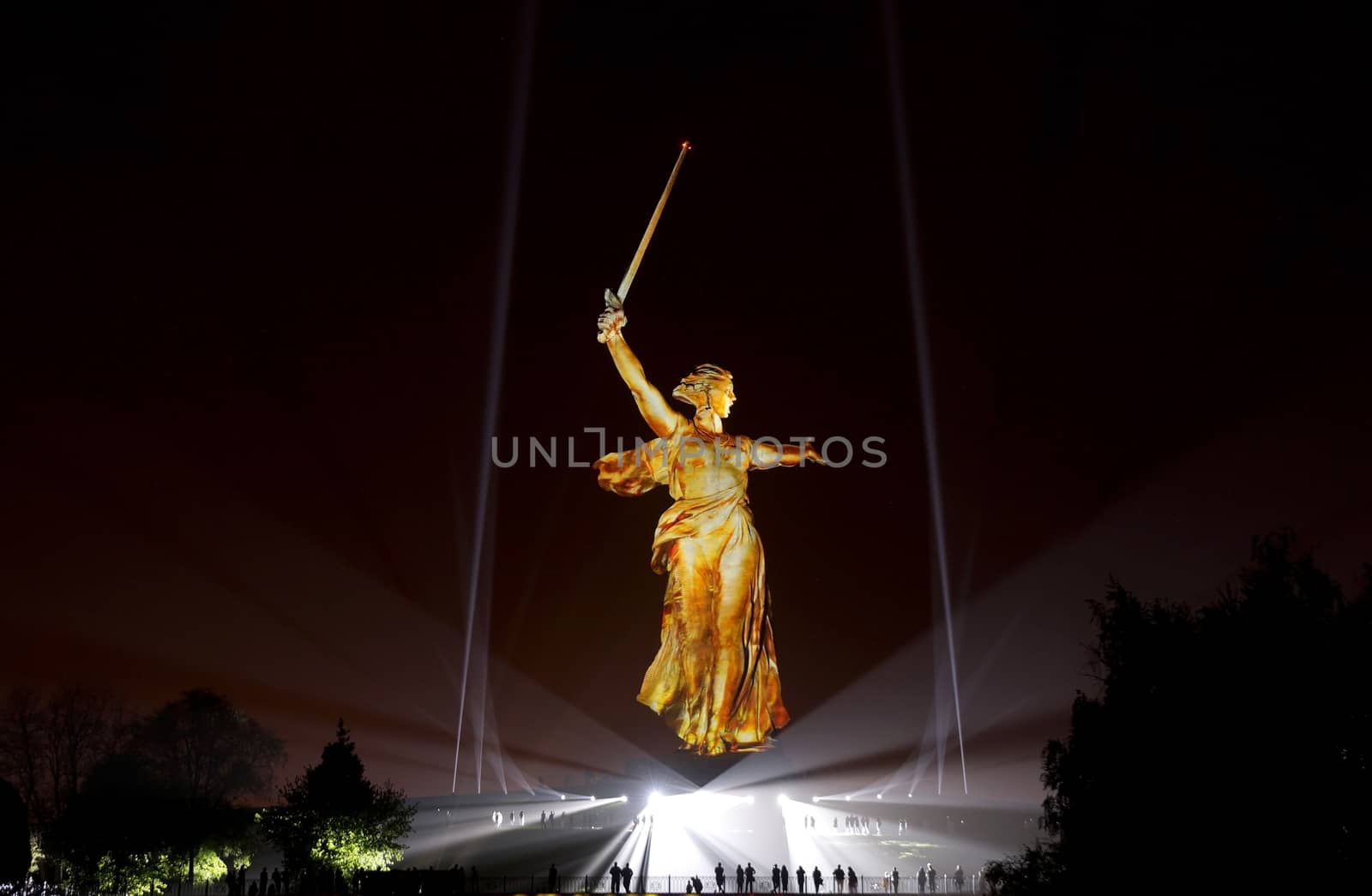 Sculpture the Motherland on Mamayev Kurgan in gold light by Vadimdem