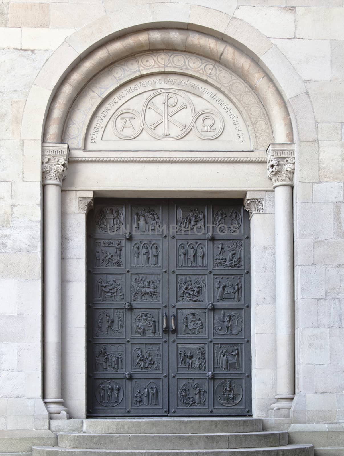 Door of the Grossmunster cathedral in Zurich, Switzerland