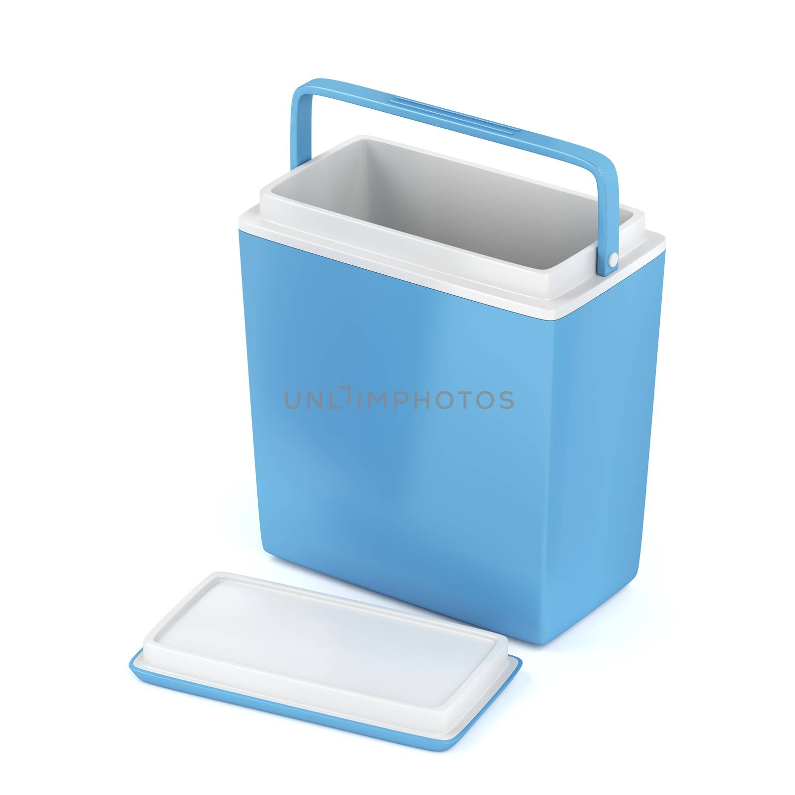Empty blue cooling box on white background