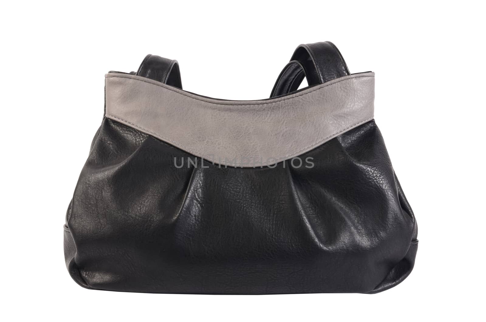 Women's black leather bag isolated on white