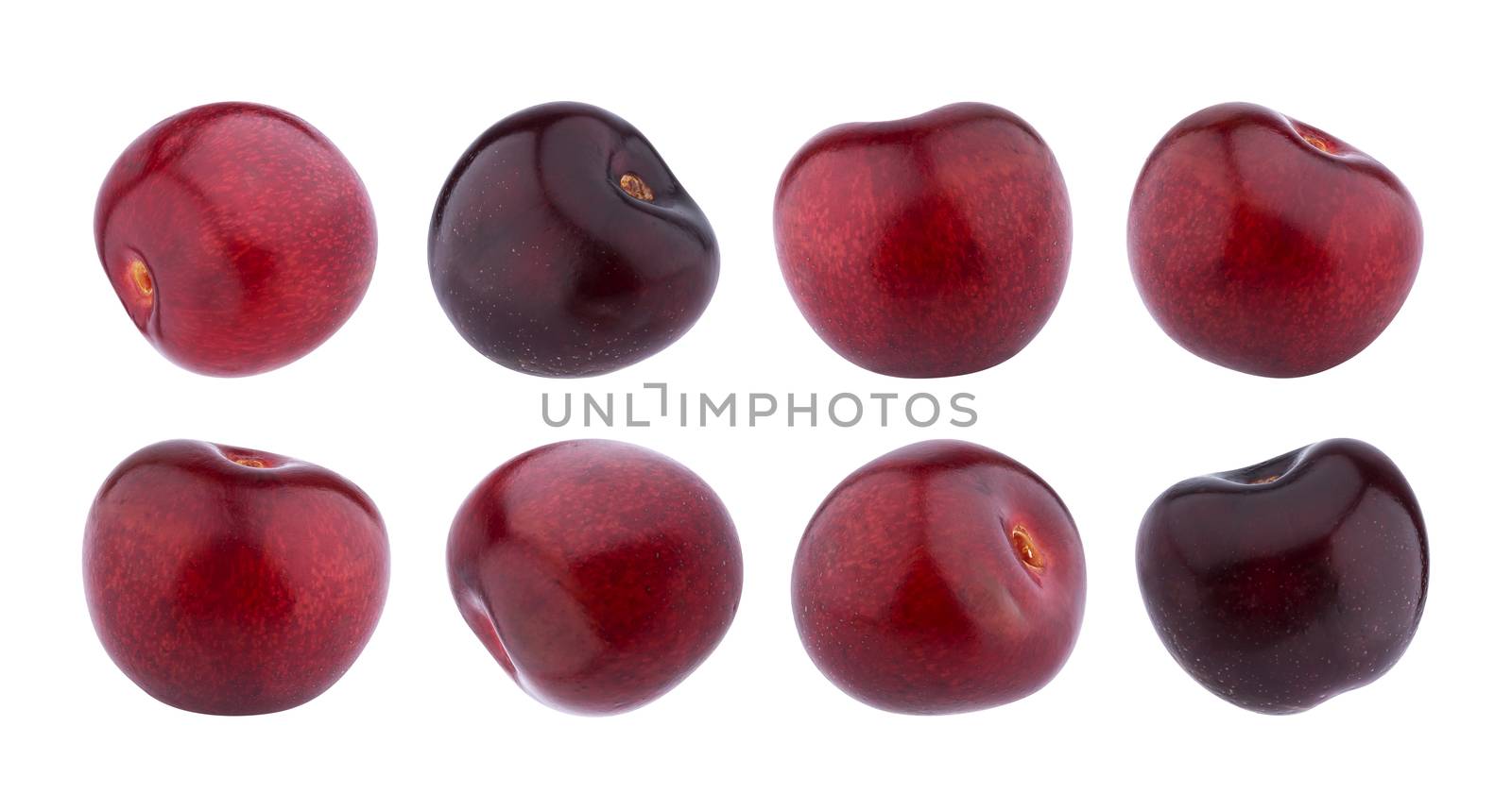 Isolated cherry. Collection of cherries isolated on white background with clipping path