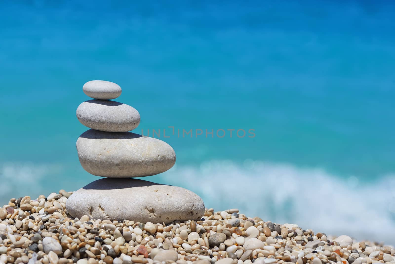 Stack of pebble stones in Lefkada, Greece