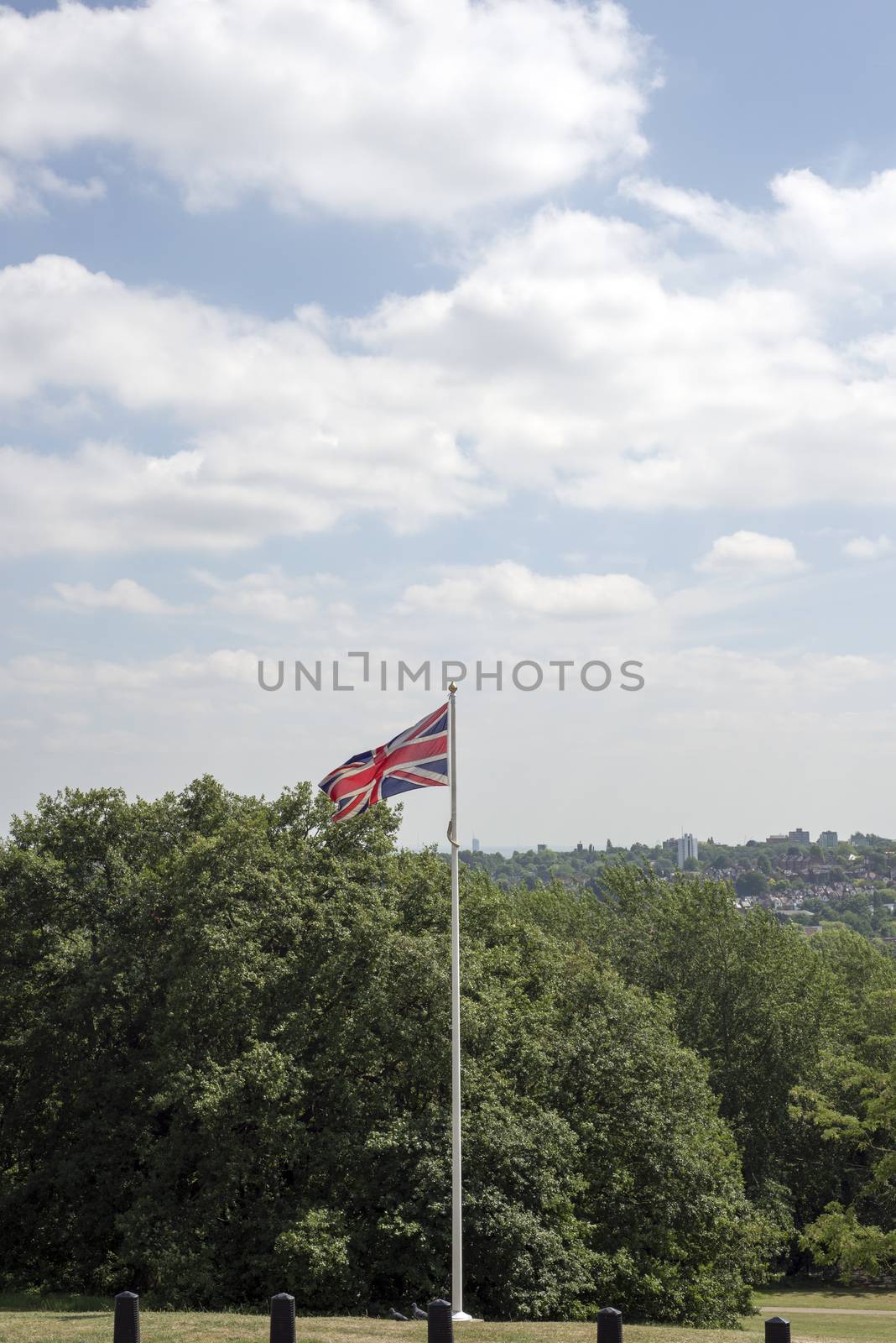 union jack flag flying by morrbyte
