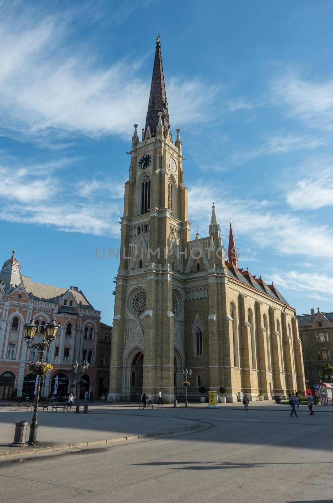 Novi Sad, Serbia - May 08, 2018: View of cathedral Katolicka Porta in Liberty Square (Trg Slobode) in Novi Sad