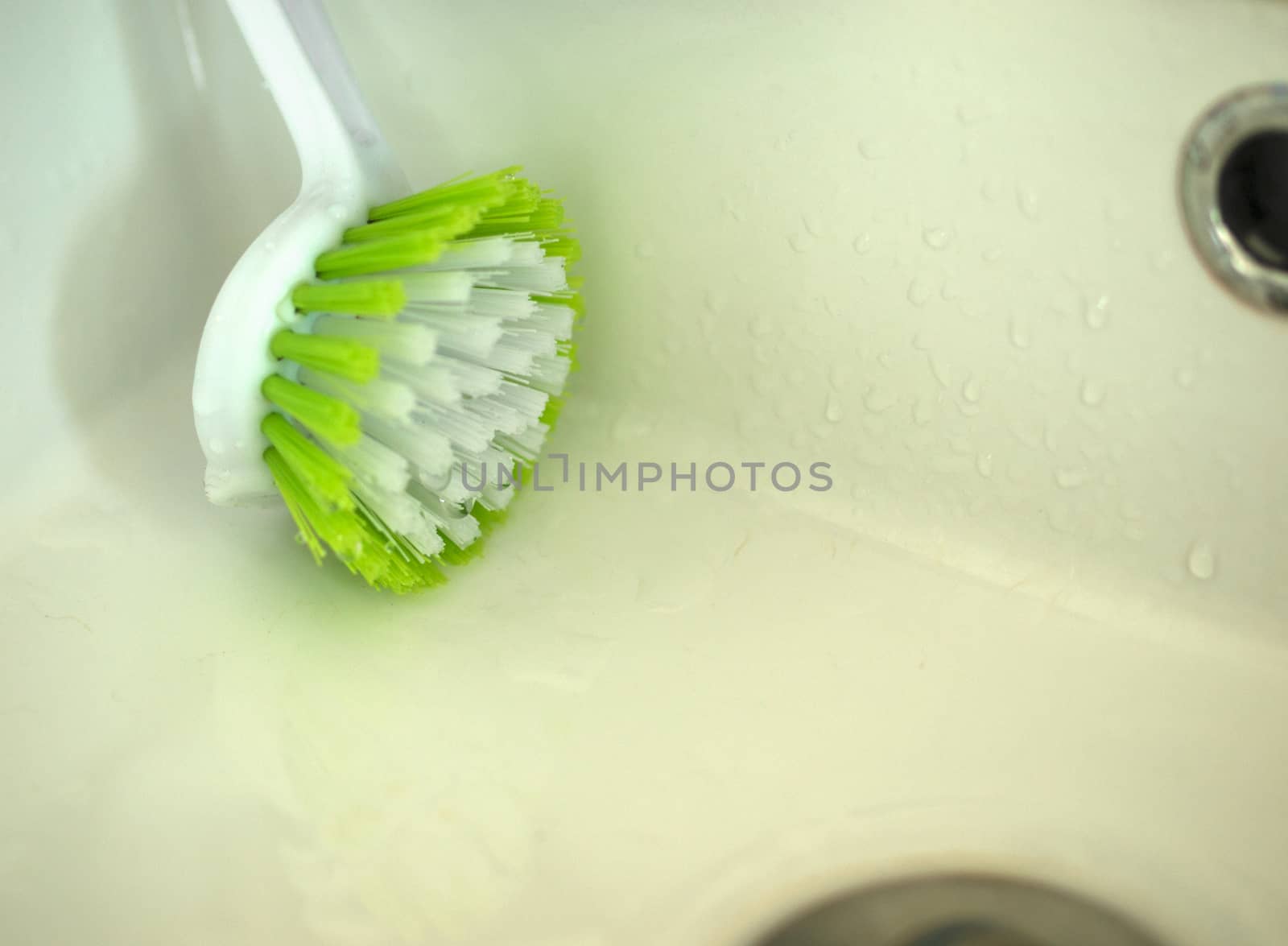 COLOR PHOTO OF WET BRUSH IN THE BASIN