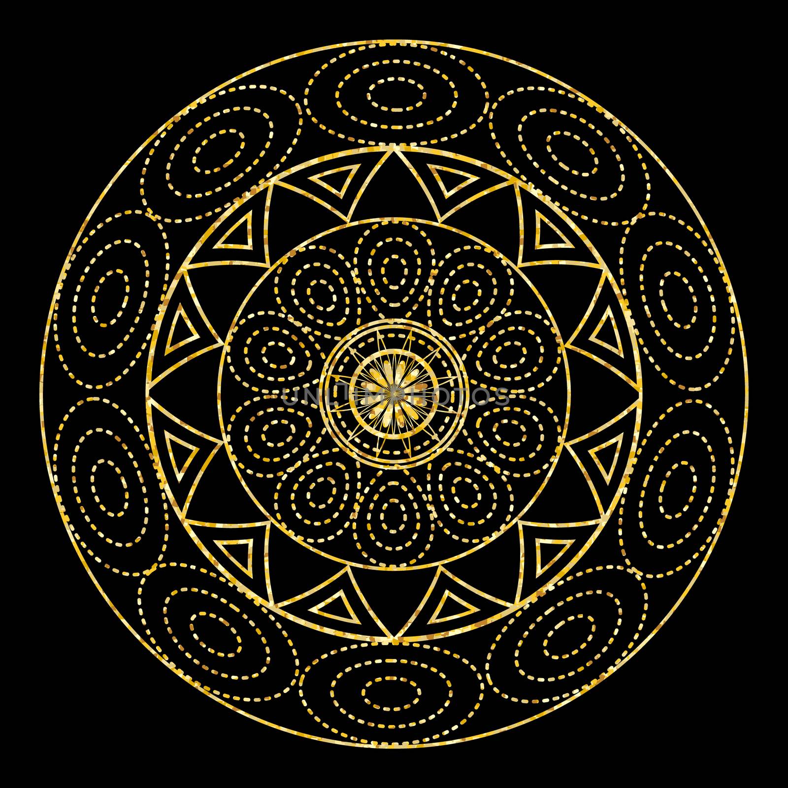 Gold mandala for coloring book. Decorative black round outline ornament. Unusual flower shape. Oriental and anti-stress therapy patterns. Vector yoga logos design element. by Asnia