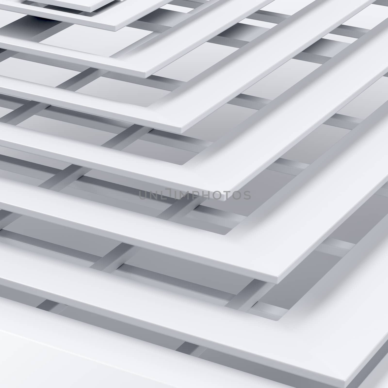 Abstract background with white square layers, 3D illustration