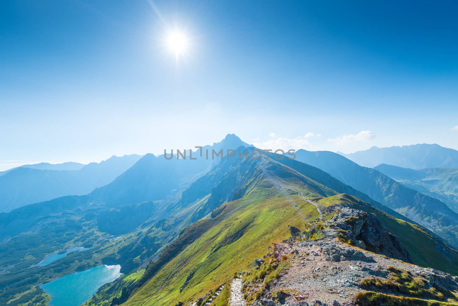 Picturesque postcard view of the valley with the lakes of Tatra Mountains, Poland