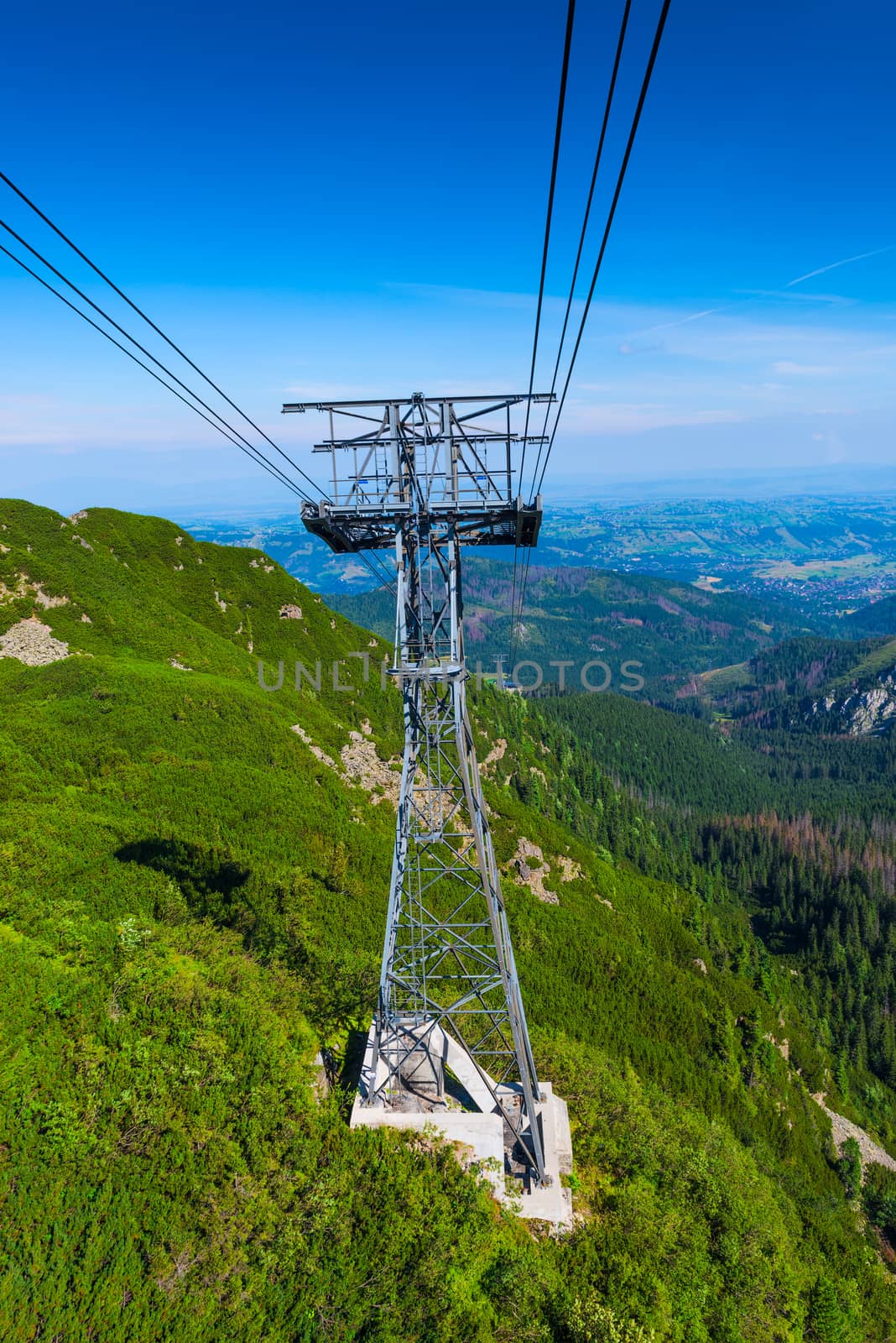 Funicular pole support ropes, the road to Zakopane from Kasprowy Wierch, Poland