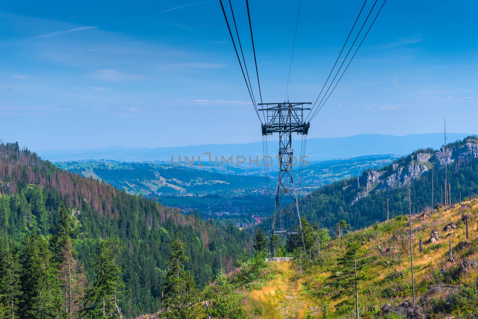 The pillar of the funicular in the Tatra Mountains, Poland