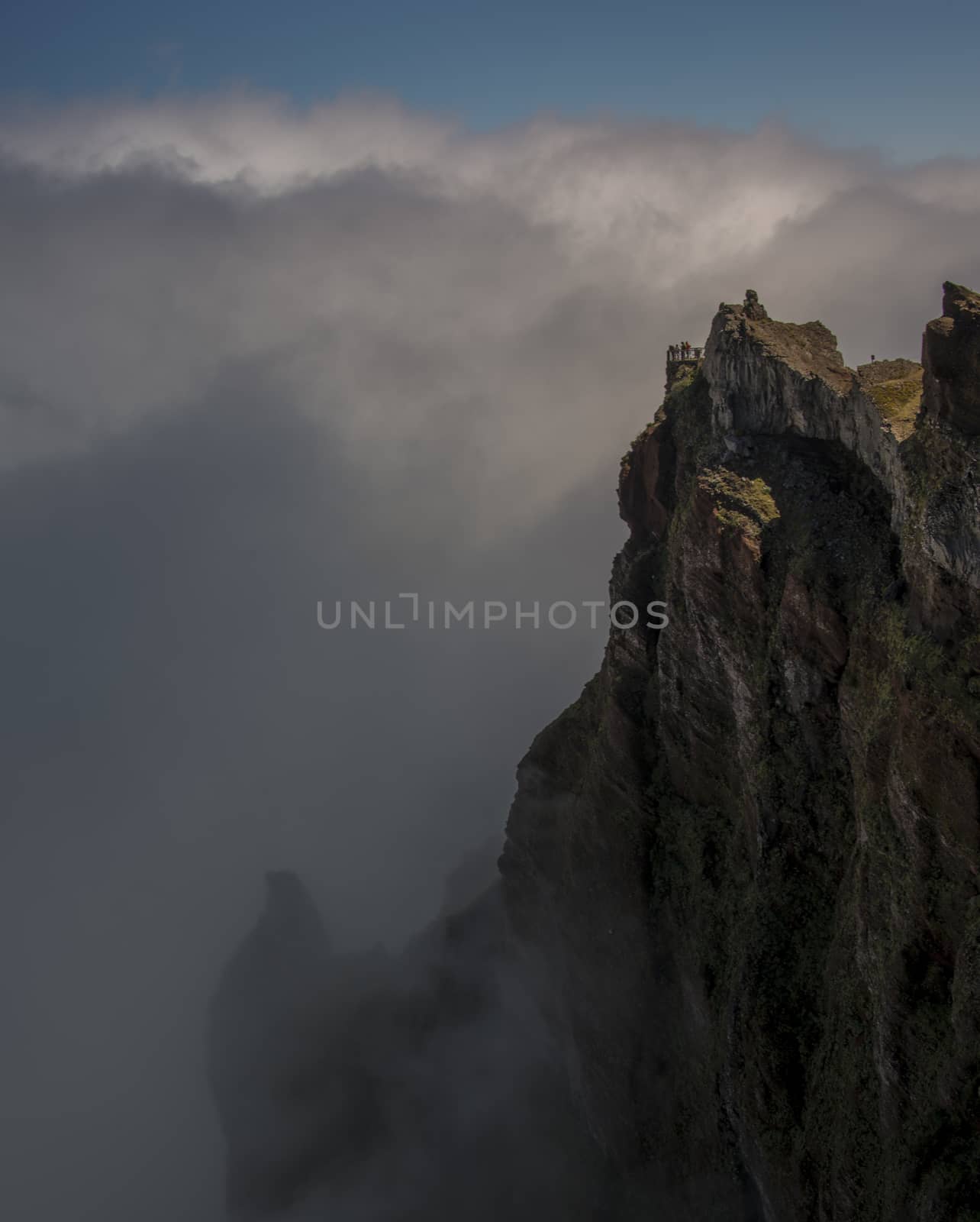 FUNCHAL,PORTUGAL-MARCH 24,unidentified people at the viewpoint on the top of the pico arieiro mountains on march 24 2016 in Funchal,this mountain is one of the 2 highest on Madeira island