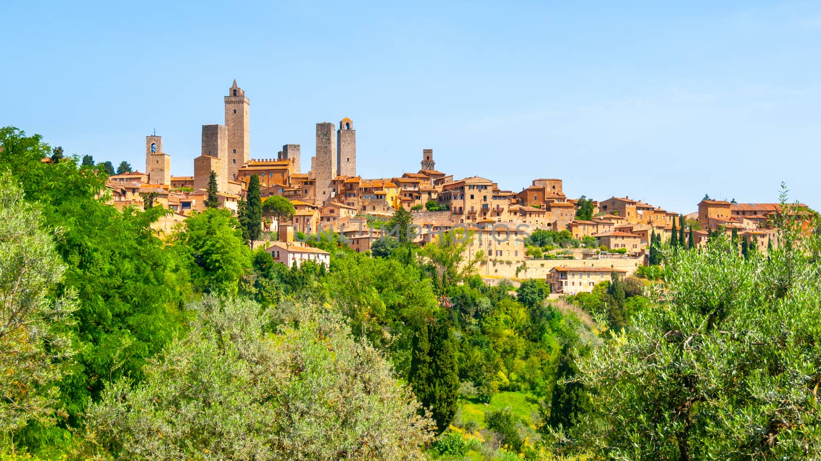 San Gimignano - medieval town with many stone towers, Tuscany, Italy. Panoramic view of cityscape by pyty