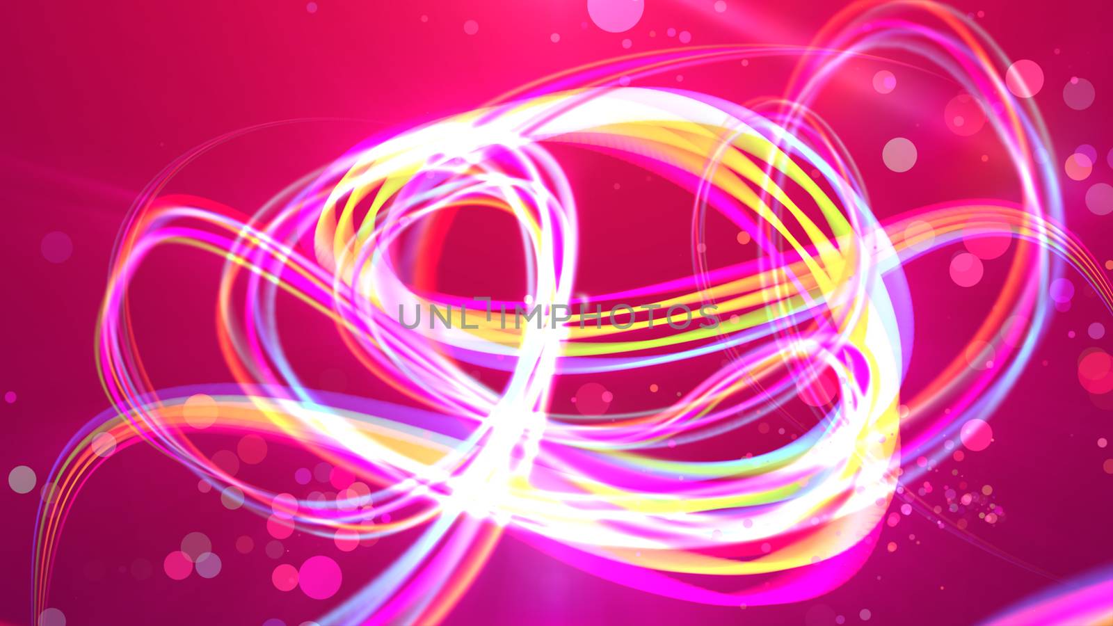 A jolly 3d illustration of entertaining colorful stripes curling and playing happily in the purple background. Hundreds of big and small see-through soap suds soar joyfully around. 