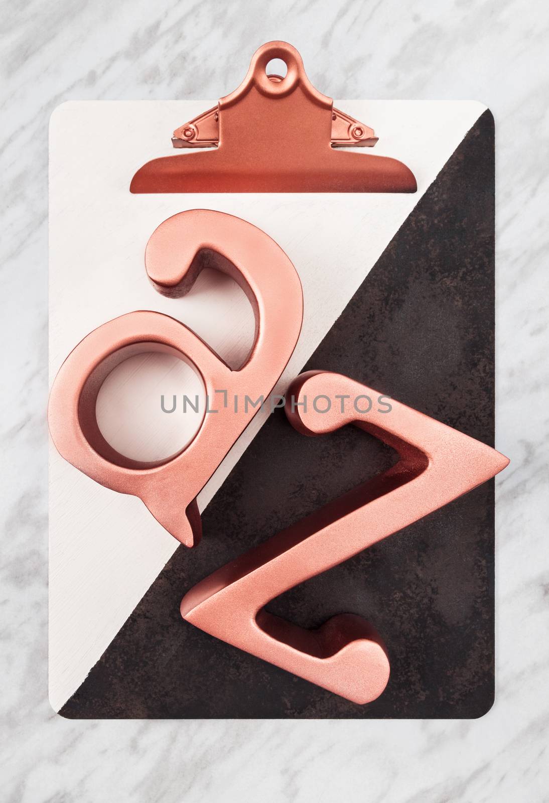 Stylish clipboard with metal rose gold letters by anikasalsera