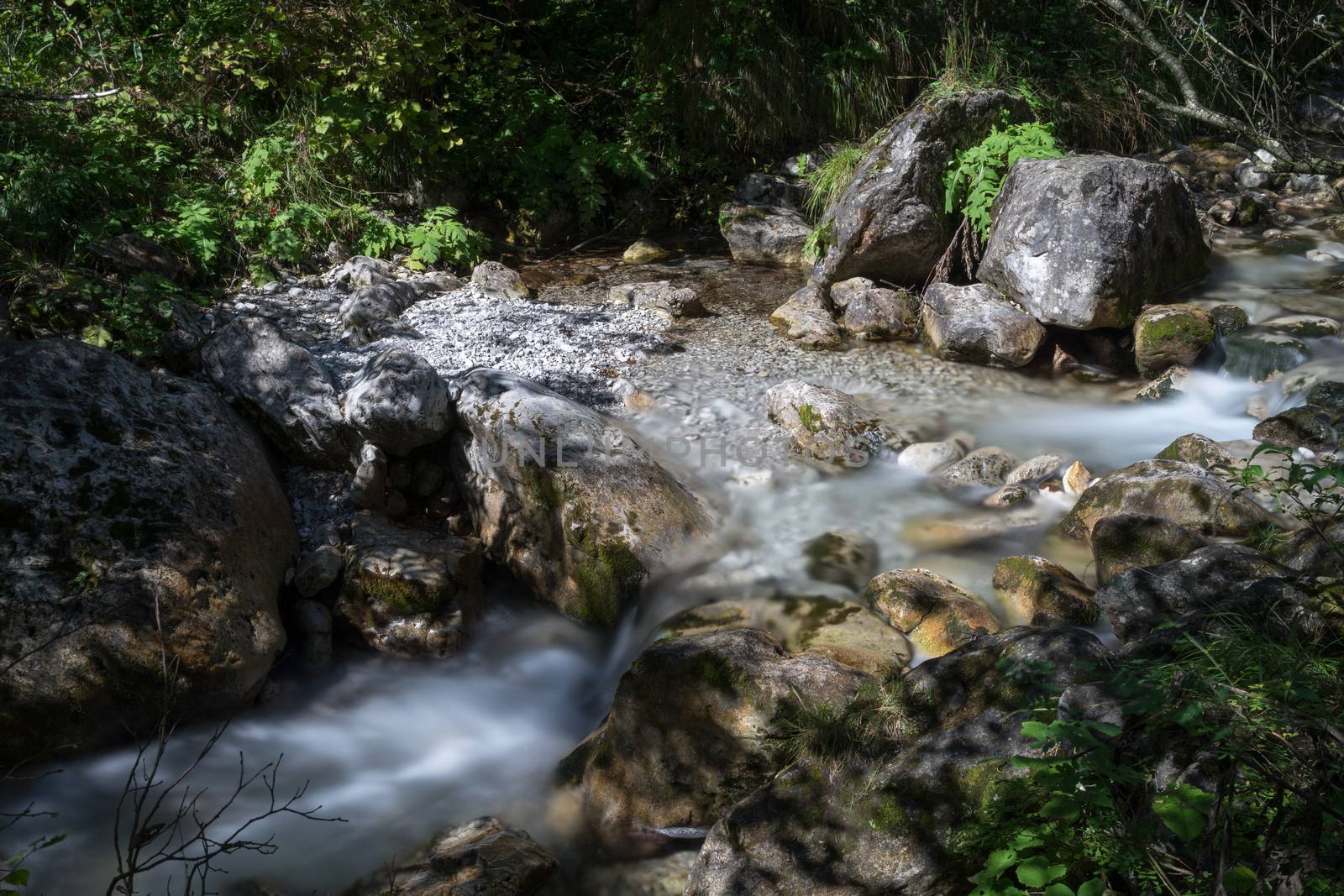 Tiny rapids at the Val Vertova torrent Lombardy near Bergamo in Italy