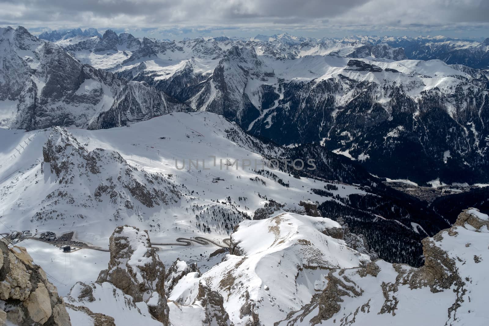 View from Sass Pordoi in the Upper Part of Val di Fassa