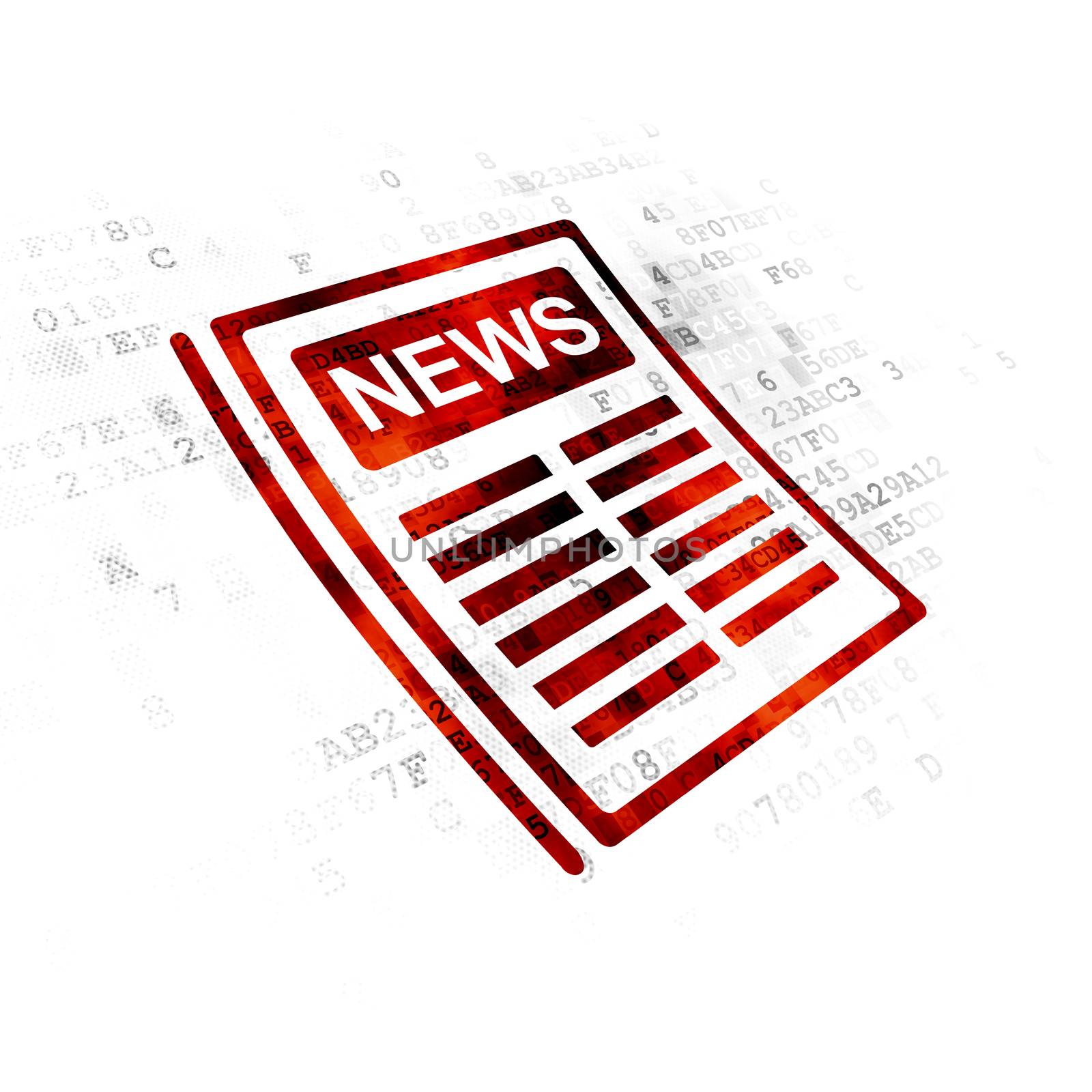 News concept: Pixelated red Newspaper icon on Digital background